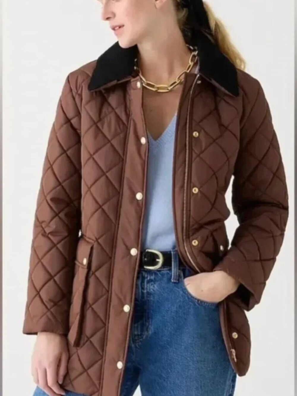 J.CREW Quilted Barn Jacket Brown Black Corduroy Collar Style XSP - Picture 2 of 9